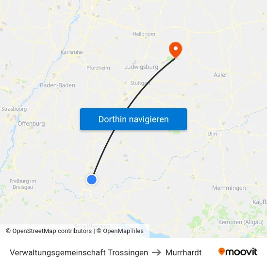Verwaltungsgemeinschaft Trossingen to Murrhardt map