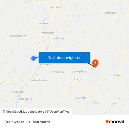 Steinweiler to Murrhardt map