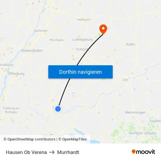 Hausen Ob Verena to Murrhardt map