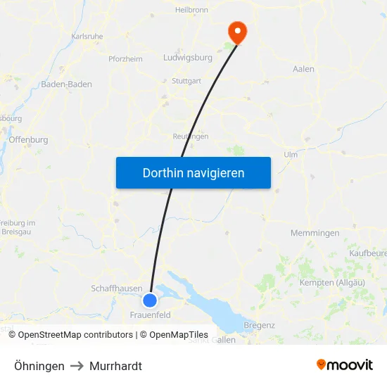 Öhningen to Murrhardt map