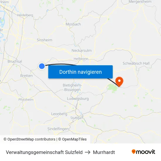 Verwaltungsgemeinschaft Sulzfeld to Murrhardt map