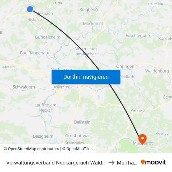Verwaltungsverband Neckargerach-Waldbrunn to Murrhardt map