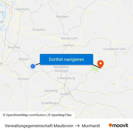 Verwaltungsgemeinschaft Maulbronn to Murrhardt map