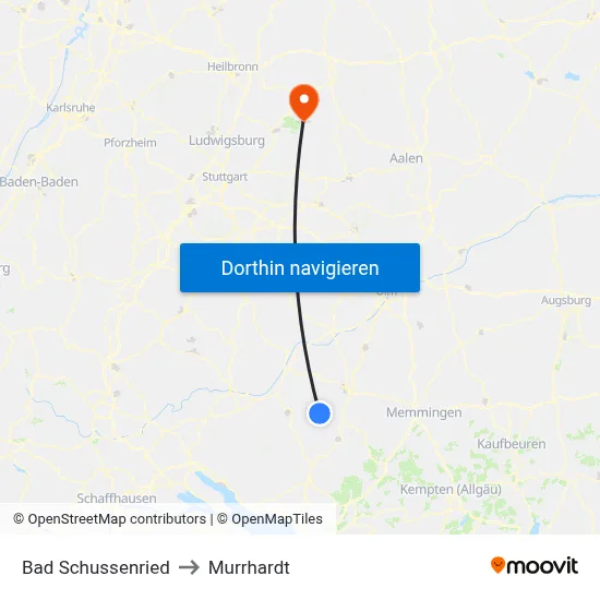 Bad Schussenried to Murrhardt map