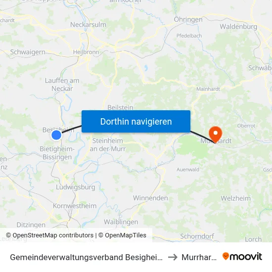 Gemeindeverwaltungsverband Besigheim to Murrhardt map