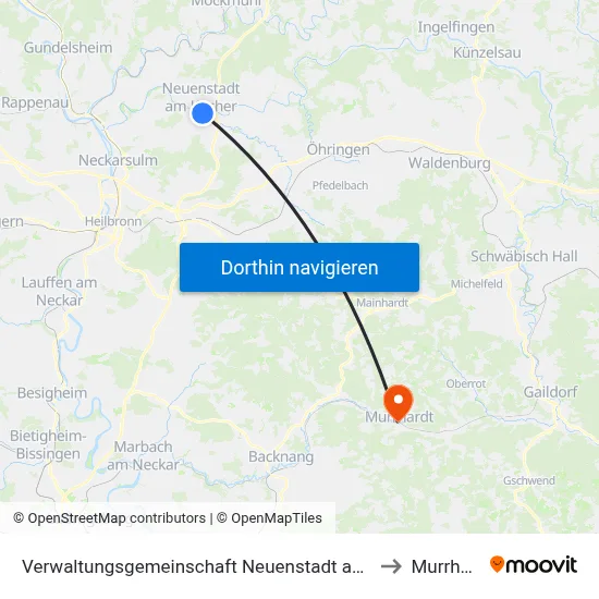 Verwaltungsgemeinschaft Neuenstadt am Kocher to Murrhardt map