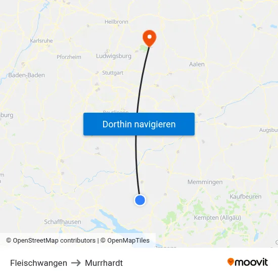 Fleischwangen to Murrhardt map