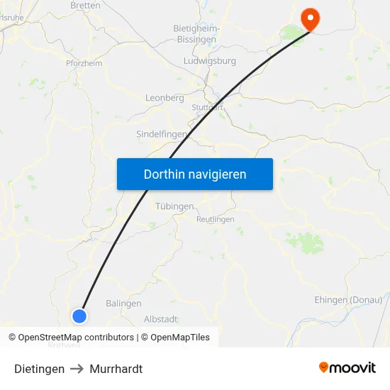 Dietingen to Murrhardt map