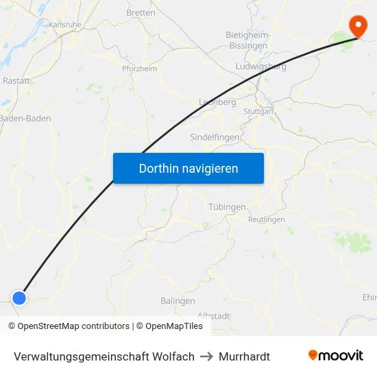 Verwaltungsgemeinschaft Wolfach to Murrhardt map