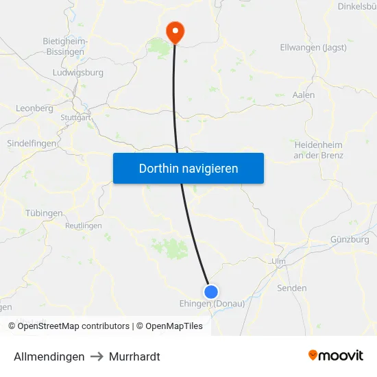 Allmendingen to Murrhardt map