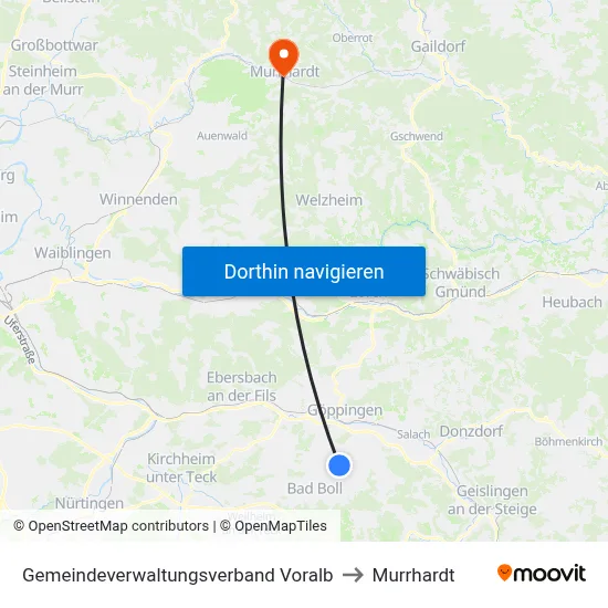 Gemeindeverwaltungsverband Voralb to Murrhardt map