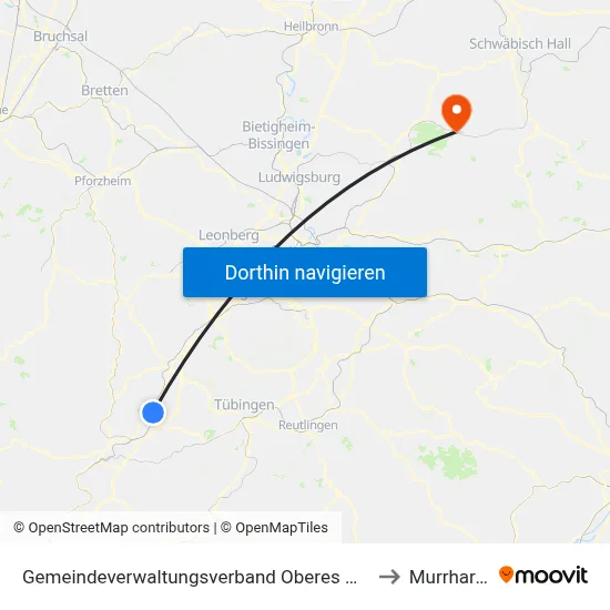 Gemeindeverwaltungsverband Oberes Gäu to Murrhardt map