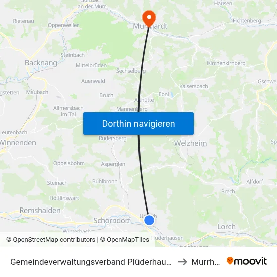 Gemeindeverwaltungsverband Plüderhausen-Urbach to Murrhardt map
