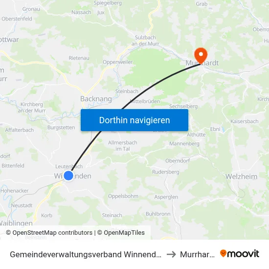 Gemeindeverwaltungsverband Winnenden to Murrhardt map