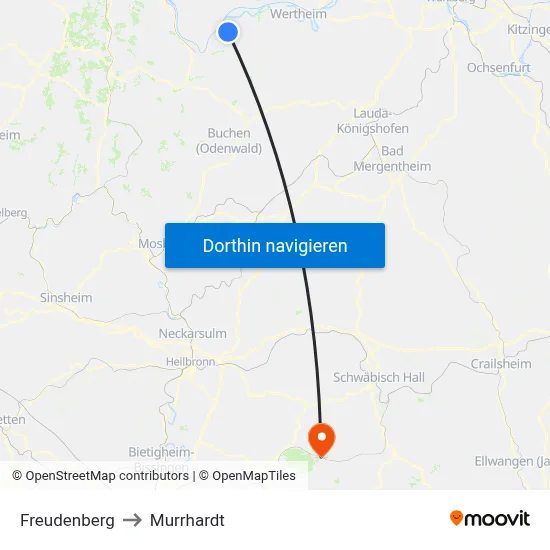 Freudenberg to Murrhardt map