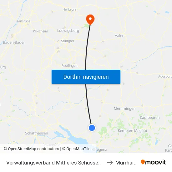 Verwaltungsverband Mittleres Schussental to Murrhardt map
