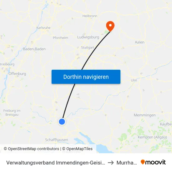 Verwaltungsverband Immendingen-Geisingen to Murrhardt map