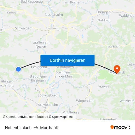 Hohenhaslach to Murrhardt map