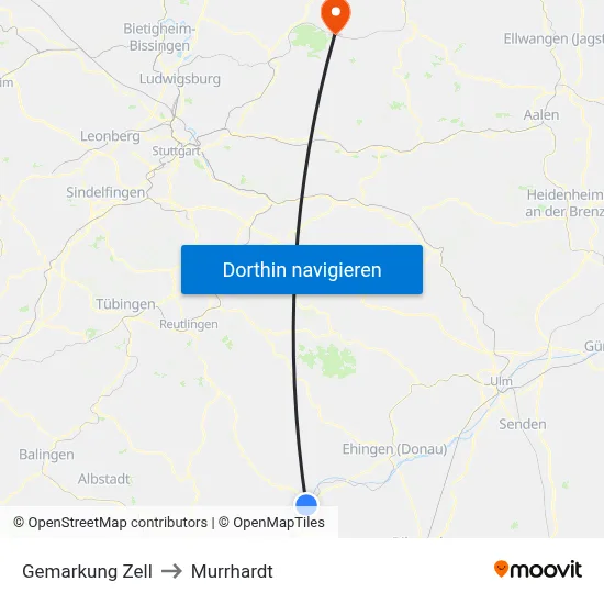 Gemarkung Zell to Murrhardt map