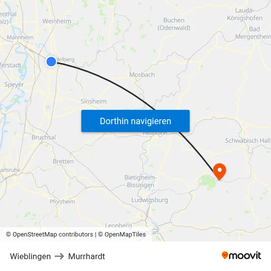 Wieblingen to Murrhardt map