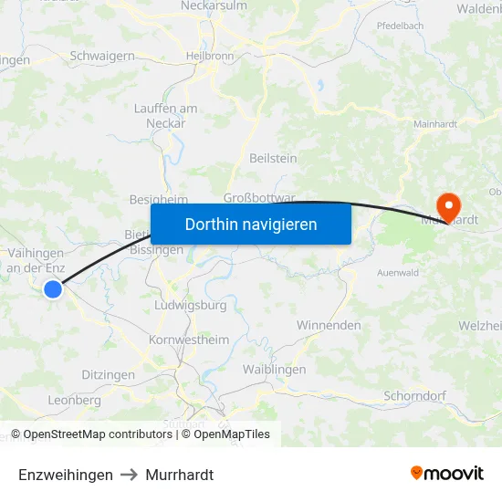 Enzweihingen to Murrhardt map