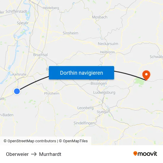 Oberweier to Murrhardt map