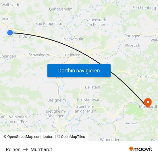 Reihen to Murrhardt map