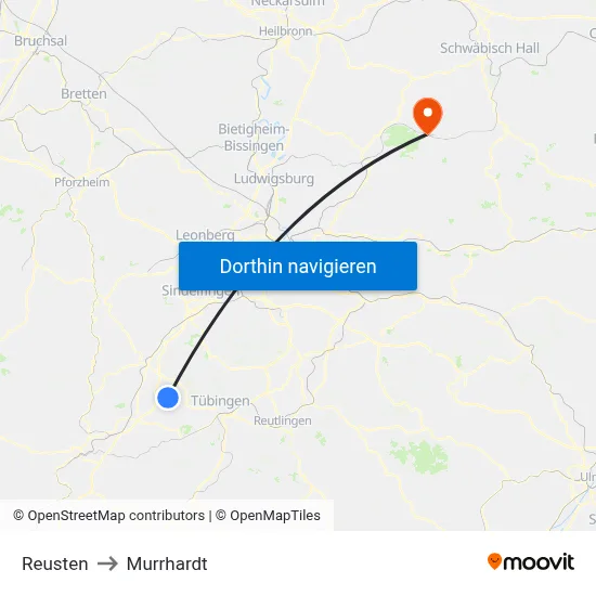 Reusten to Murrhardt map