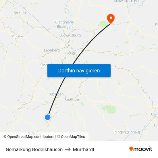 Gemarkung Bodelshausen to Murrhardt map