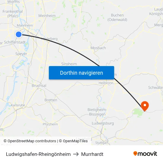 Ludwigshafen-Rheingönheim to Murrhardt map