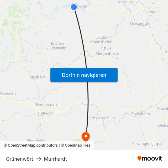 Grünenwört to Murrhardt map