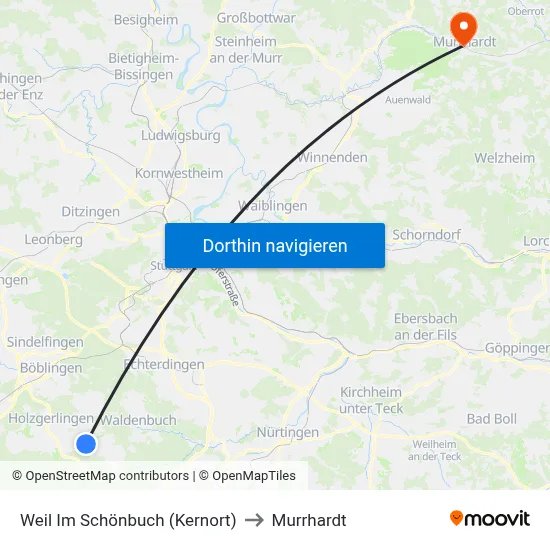 Weil Im Schönbuch (Kernort) to Murrhardt map