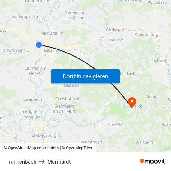 Frankenbach to Murrhardt map