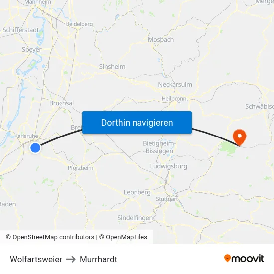 Wolfartsweier to Murrhardt map