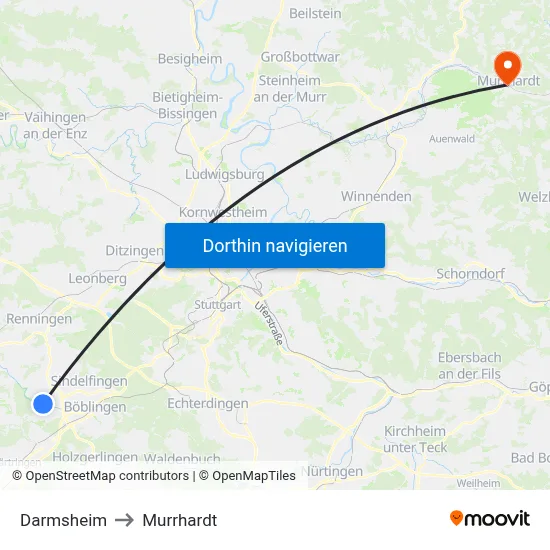Darmsheim to Murrhardt map