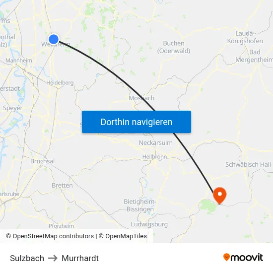 Sulzbach to Murrhardt map