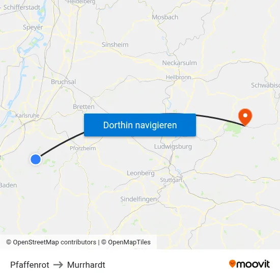 Pfaffenrot to Murrhardt map