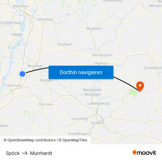 Spöck to Murrhardt map
