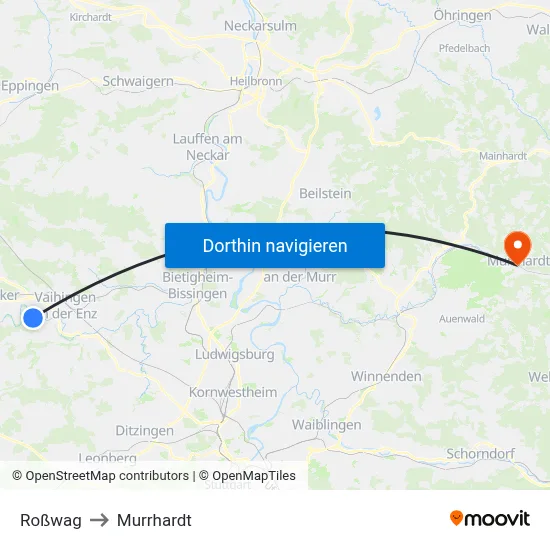 Roßwag to Murrhardt map