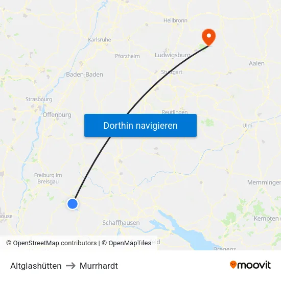 Altglashütten to Murrhardt map