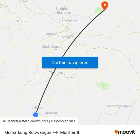 Gemarkung Roßwangen to Murrhardt map