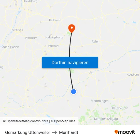 Gemarkung Uttenweiler to Murrhardt map