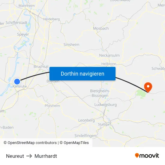 Neureut to Murrhardt map