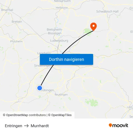 Entringen to Murrhardt map
