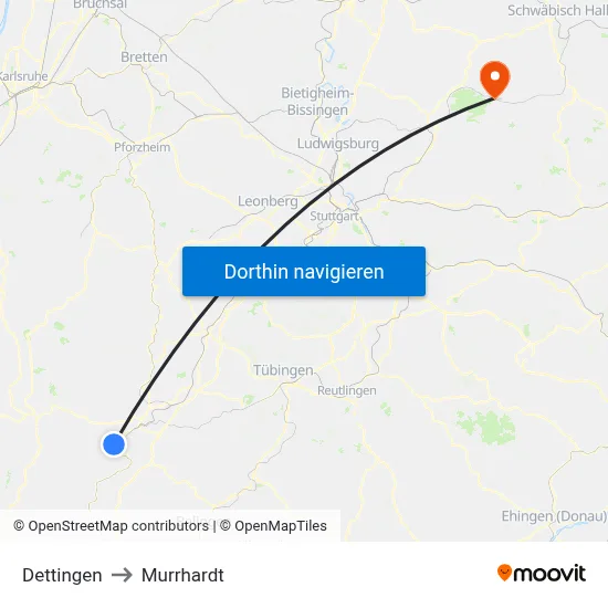 Dettingen to Murrhardt map
