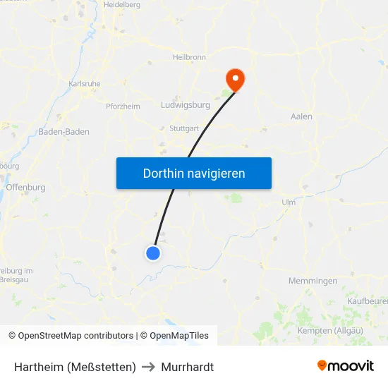 Hartheim (Meßstetten) to Murrhardt map