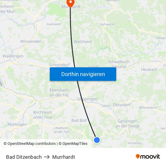 Bad Ditzenbach to Murrhardt map