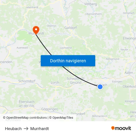 Heubach to Murrhardt map