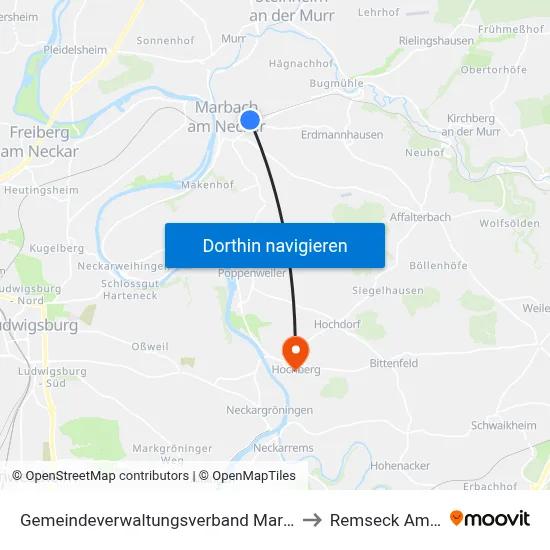 Gemeindeverwaltungsverband Marbach am Neckar to Remseck Am Neckar map