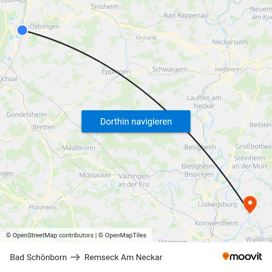 Bad Schönborn to Remseck Am Neckar map
